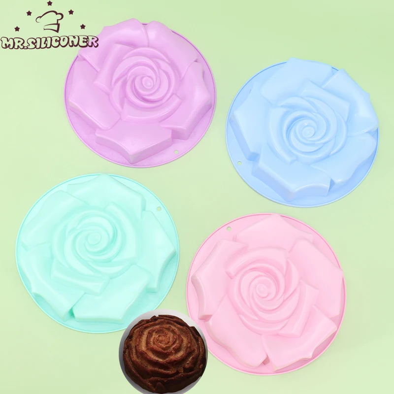 3D Big Rose Flower Baking Tray Silicone Cake Molds Form Mousse Pizza Pan Large Bakery Dish Bakeware Tools DIY Toast Bread Moulds