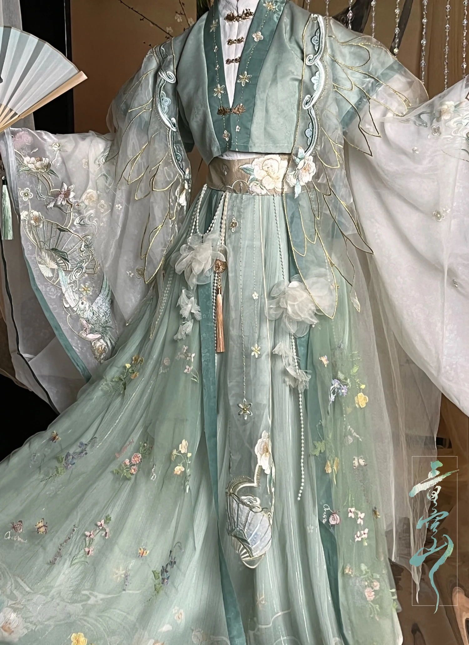 TGCF Tian Guan Ci Fu Xie Lian Hua Cheng Feng Shi Shi Qing Xuan przebranie na karnawał zielona sukienka Hanfu komplet