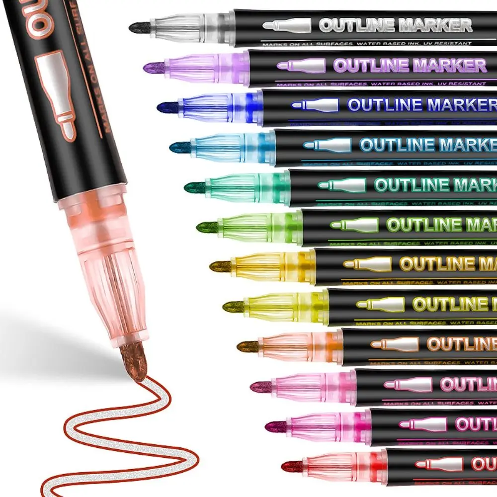 Hoge Kwaliteit Magische Contour Dubbele Lijn Pen 8/12/24/36/48 Kleuren Handgeschilderde Metallic Markers Diy Glitter Pen Kerst