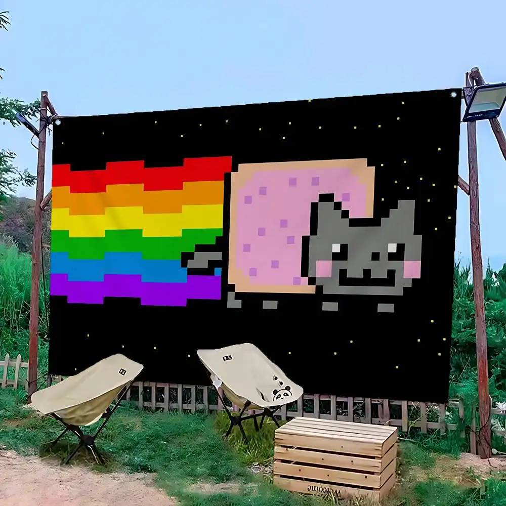 Internet Meme N-Nyan C-Cat Handsome Bbeautiful Colorful Flag Wall Hanging Bohemian Wall Banner Mandala Indoor Art Decor