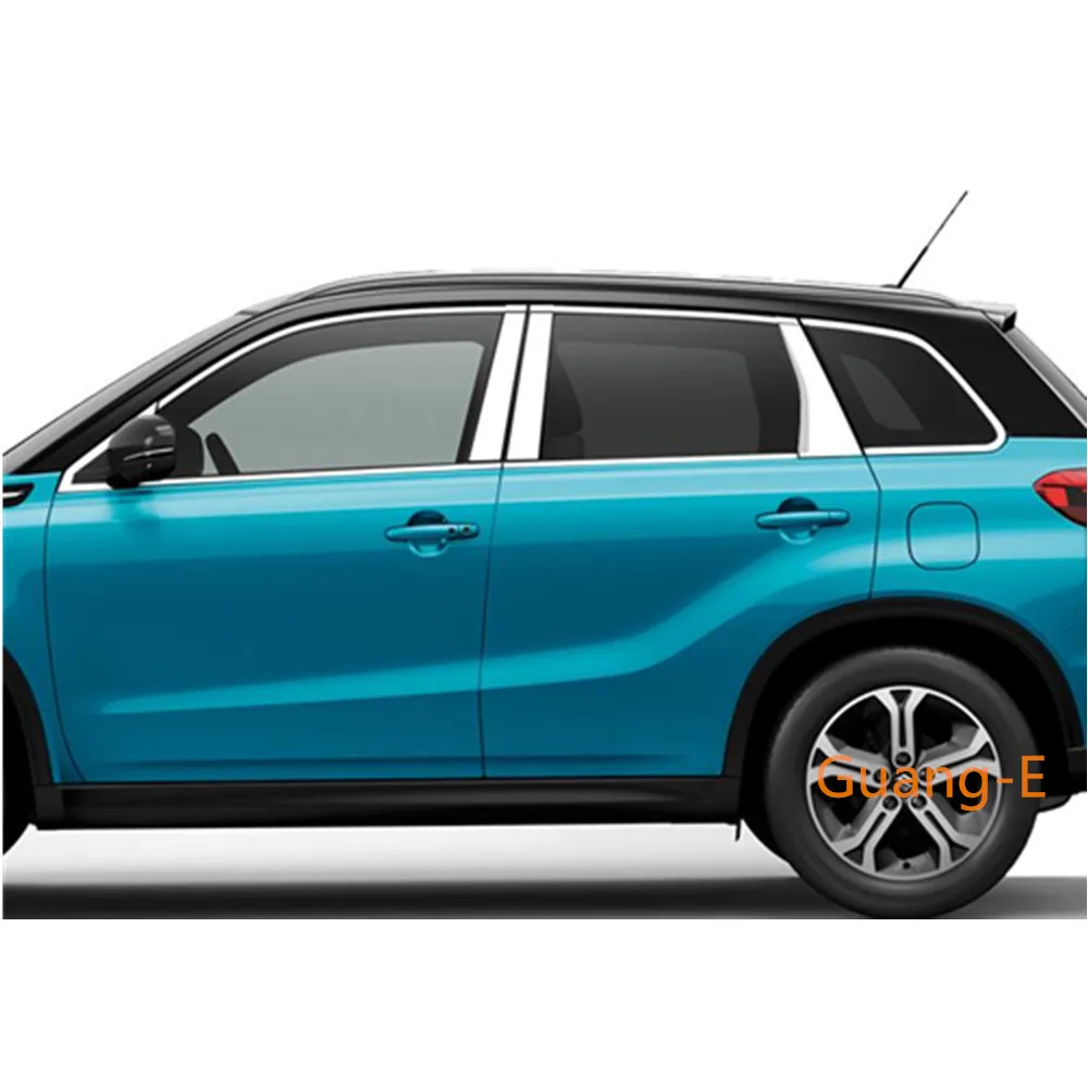 For Suzuki Vitara 2016 2017 2018 2019 2020 Body Stick Stainless Steel Glass Window Garnish Pillar Middle Strip Trim Frame Lamp