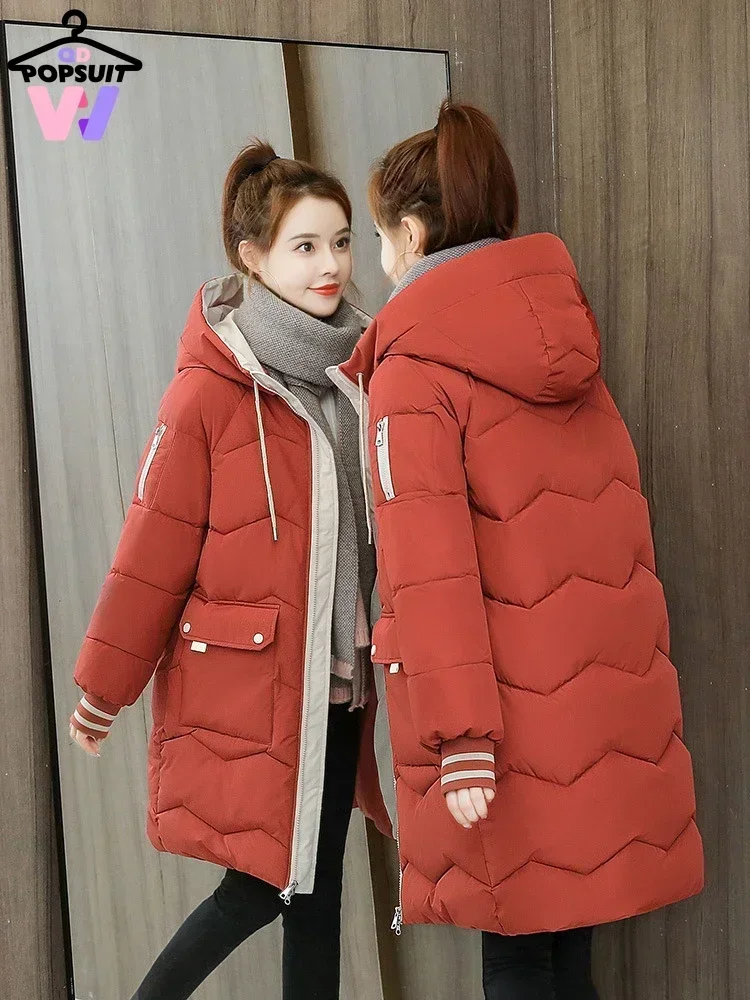 New in Winter Women Jackets Coats Casual Long Parka Cotton Turtleneck Hooded Cuffs Closing Jackets Wind-proof Travelling Coats