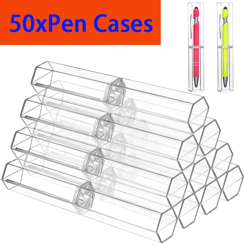 

50Pcs Plastic Transparent Pen Cases Ballpoint Stylus Touch Pen Pencil Boxes Empty Clear Storage Cases For Students School