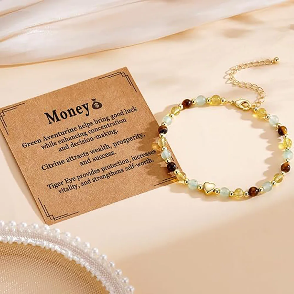 Natural Crystal Bracelet for Women Anxiety Relief New Beginnings Triple Protection Money Empath Protection Jewelry Gift