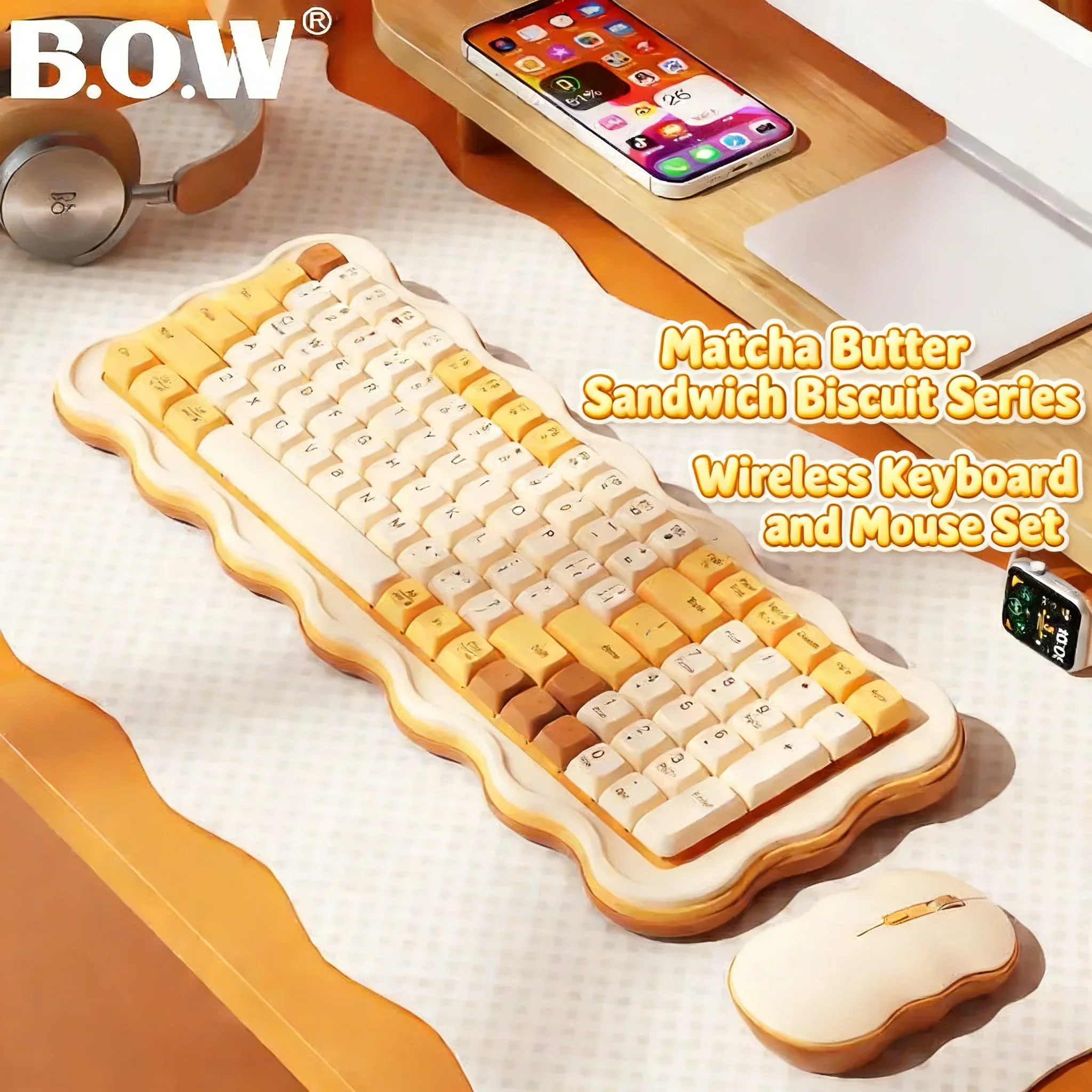 Wireless Keyboard Cute Style Silent Low Noise 98 Keys Rechargeable Ergonomic Girls Gift For Laptop PC Home Office