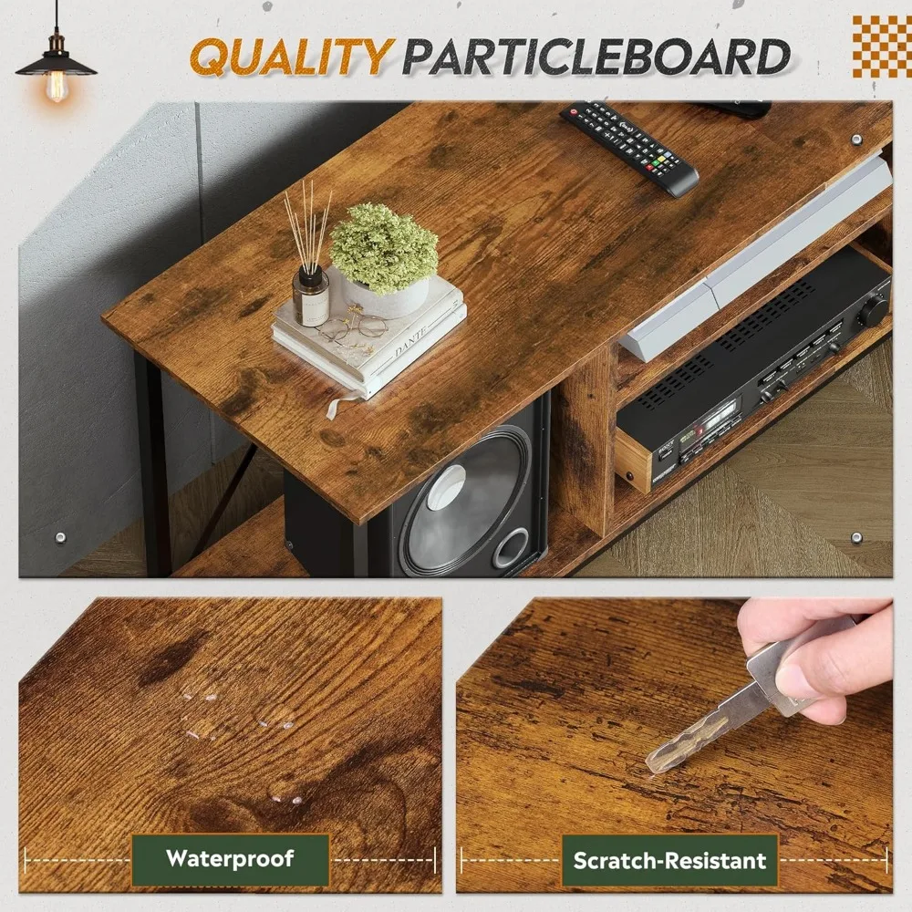 Entertainmentcentrum in industriële stijl voor 65 inch tv's, open opbergplank, tv-console in woonkamer en slaapkamer