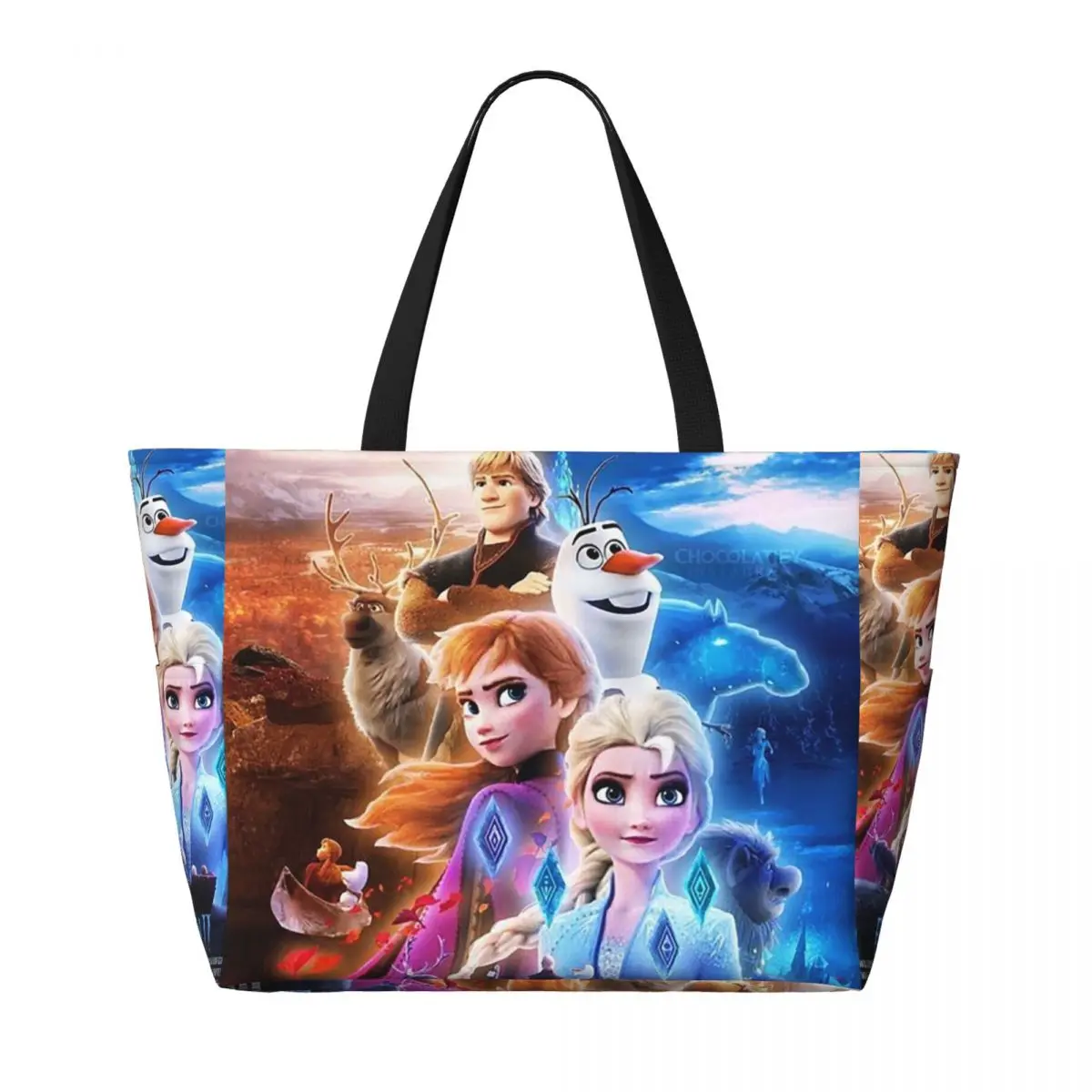 Custom Large Animated Movie Frozen Tote Bag Women Cartoon Shopping Shoulder Beach Gym Travel Bag