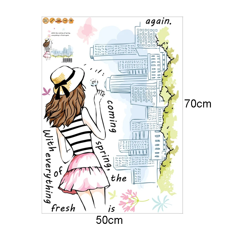 Beautiful girl Korean high-rise building skirt dandelion wall sticker pure bedroom living room children's room