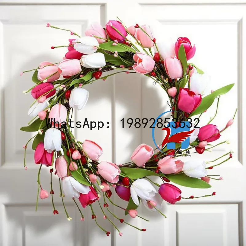 

ZZ multi-color simulated tulip wreath wedding decoration door hanging pink tulip wreath