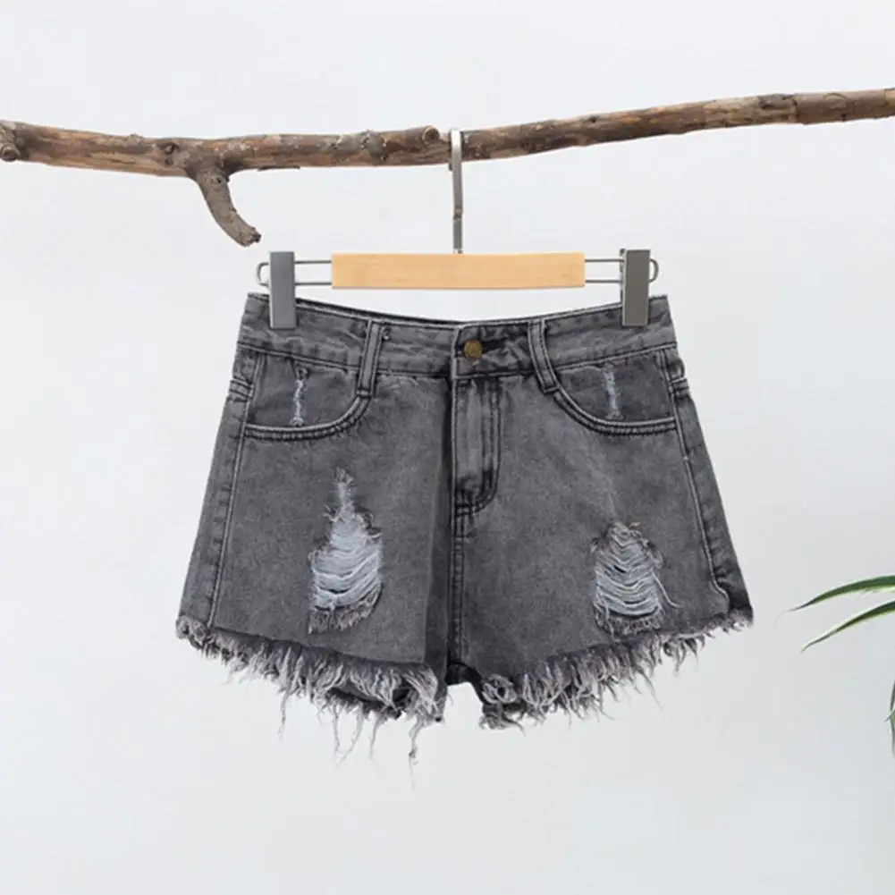 

Эластичные шорты с высокой талией, женские джинсовые шорты с высокой талией и рваными элементами, летние модные вещи для уличного стиля.