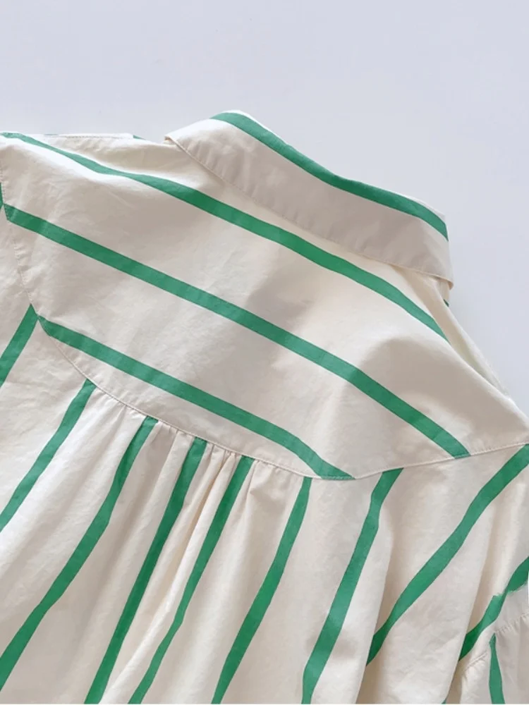 Summer New Sle Women's Casual Striped irt Loose Long Sve Sun Protection Faionable Anti-Aging Top Cotton Blend  C...