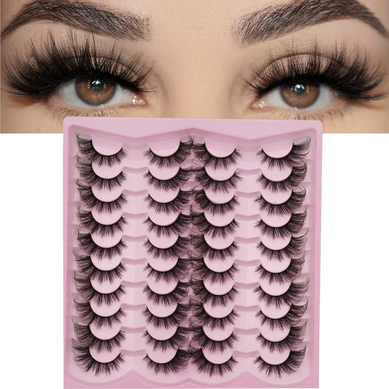 20 Pairs Fluffy Wispy False Eyelashes 3D Faux Mink Strip Lashes Dramatic Voluminous Soft Reusable Eye Makeup Lashes