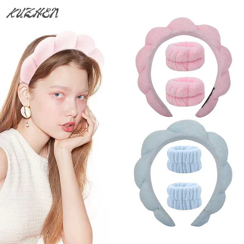 

Sponge Spa Headband With Wristbands For Washing Face Wide Padded Headband Skin Care Makeup Removal Shower For Women Girls