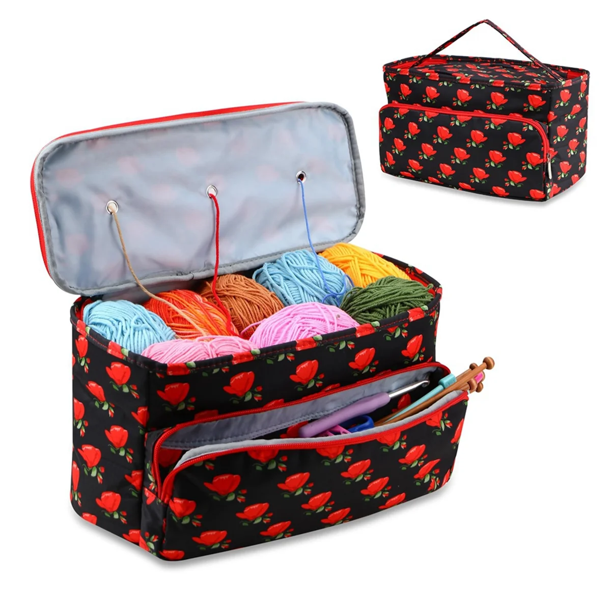 Crochet Bag,Yarn Storage Organizer Tangle Free with 3 Grommets, Knitting Project Bag and Totes Organizer Craft Bag