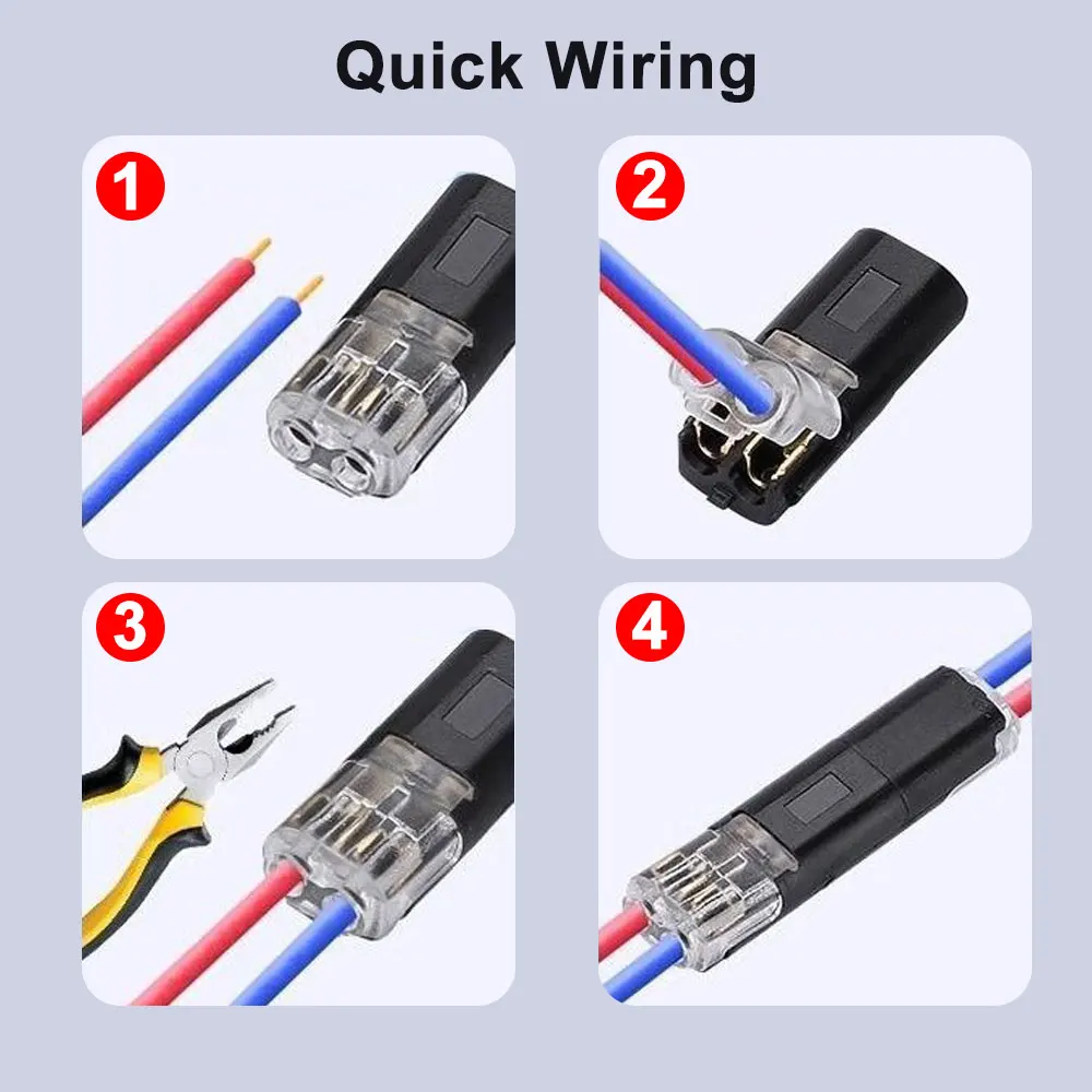 2Pin Strippping Free Pluggable Wire Connector Quick Splice Electrical Cable Crimp Terminals For 22-18AWG LED/Car Wires Wiring