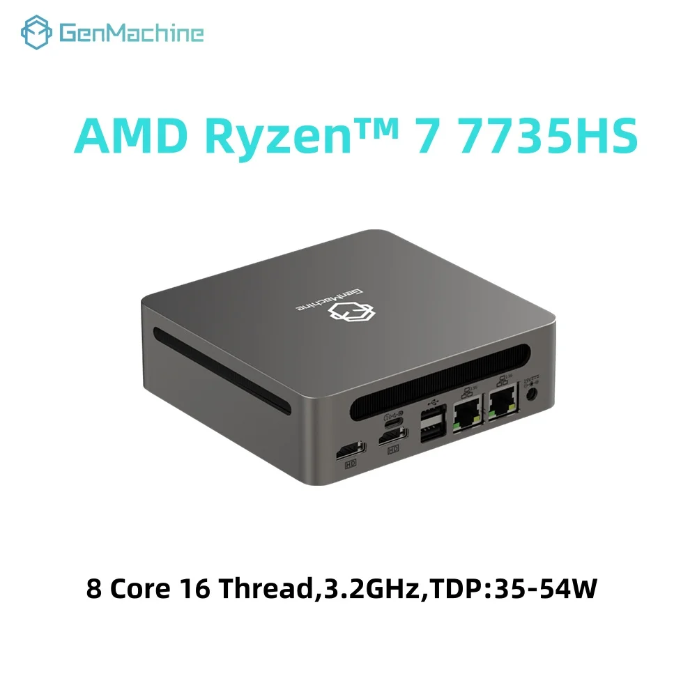 GenMachine AMD Ryzen 7 7735HS 3,2 GHz 54W Mini PC Windows 11 DDR5 16G 6400Mhz WIFI6 Mini Pc Gamer Diy ordenador para juegos