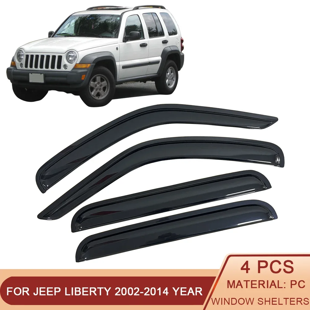 

For Jeep Liberty 2002-2014 Auto Side Window Wind Deflectors Visors Black Rain Guard Door Visor Vent Shades Dark Smoke Ventvisor