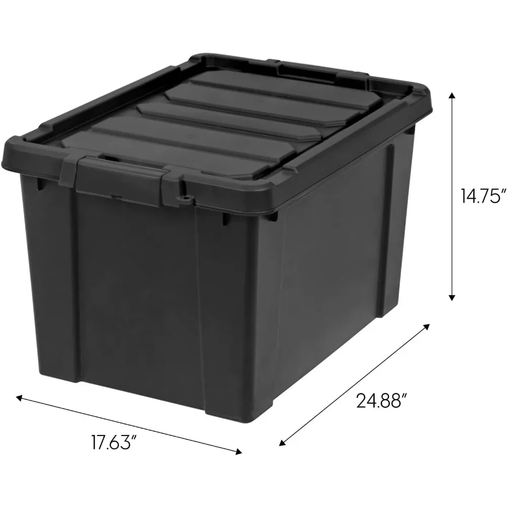 USA 20 Gallon Lockable Storage Bins with Lids, 6 Pack - Made in USA, Heavy Duty, Stackable Containers, Garage Organizing Bins