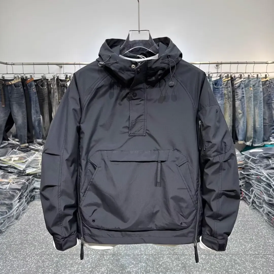 

Весна 2023, мужское повседневное свободное пальто с капюшоном на молнии, ветрозащитное длинное пальто из полиэфирного волокна с боковыми сторонами S kets