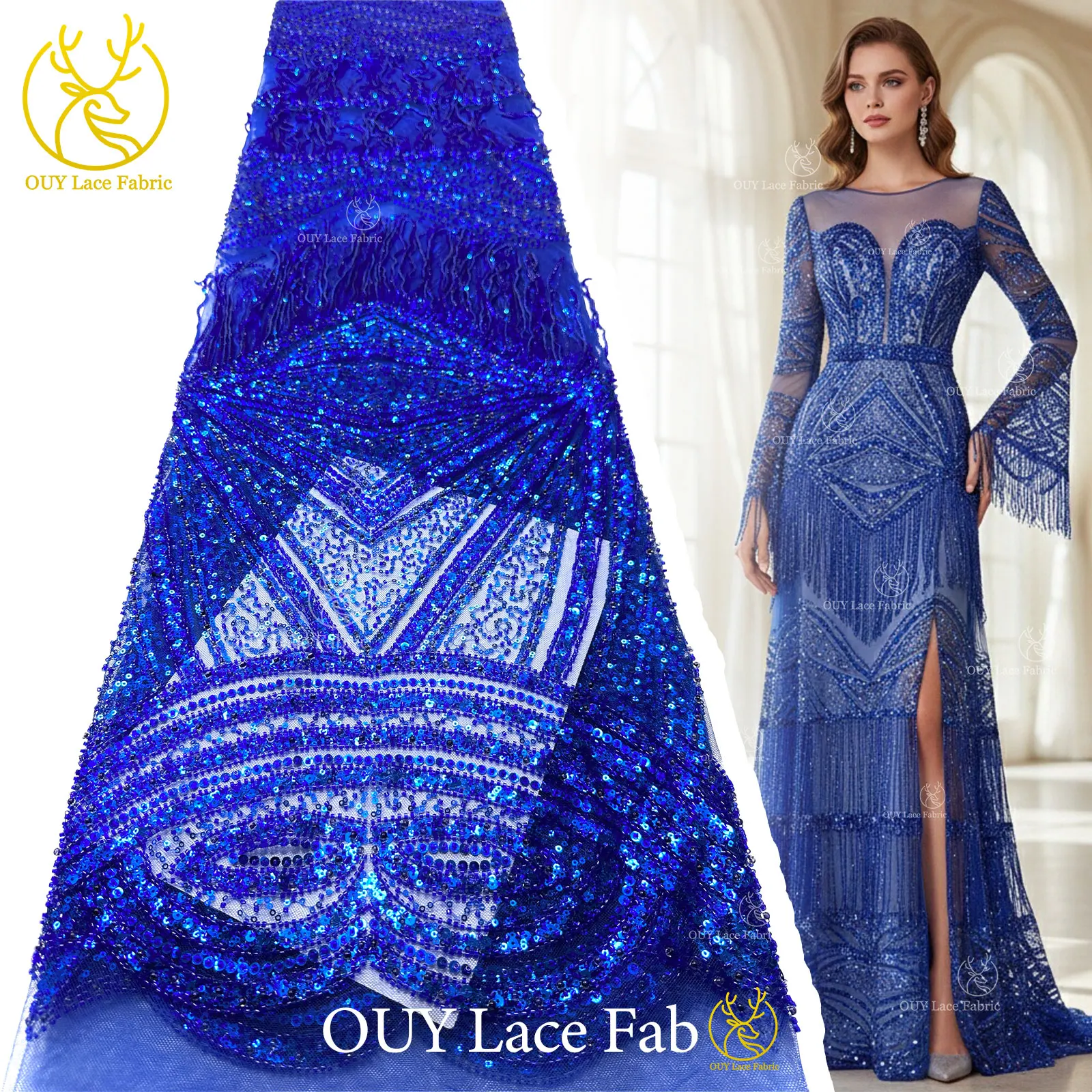 

Royal Blue African 3D Pendant Beaded Lace Fabric 2026 High-Quality Nigerian Sequins Lace Bridal Wedding Party Dress Sewing