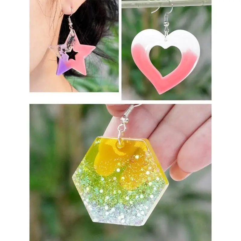 A52E Diy Crystal Epoxy Mold Earrings Jewelry Mold Hanging Pendant Decoration Multiple Styles Round Oval Mirror Silicone Mold