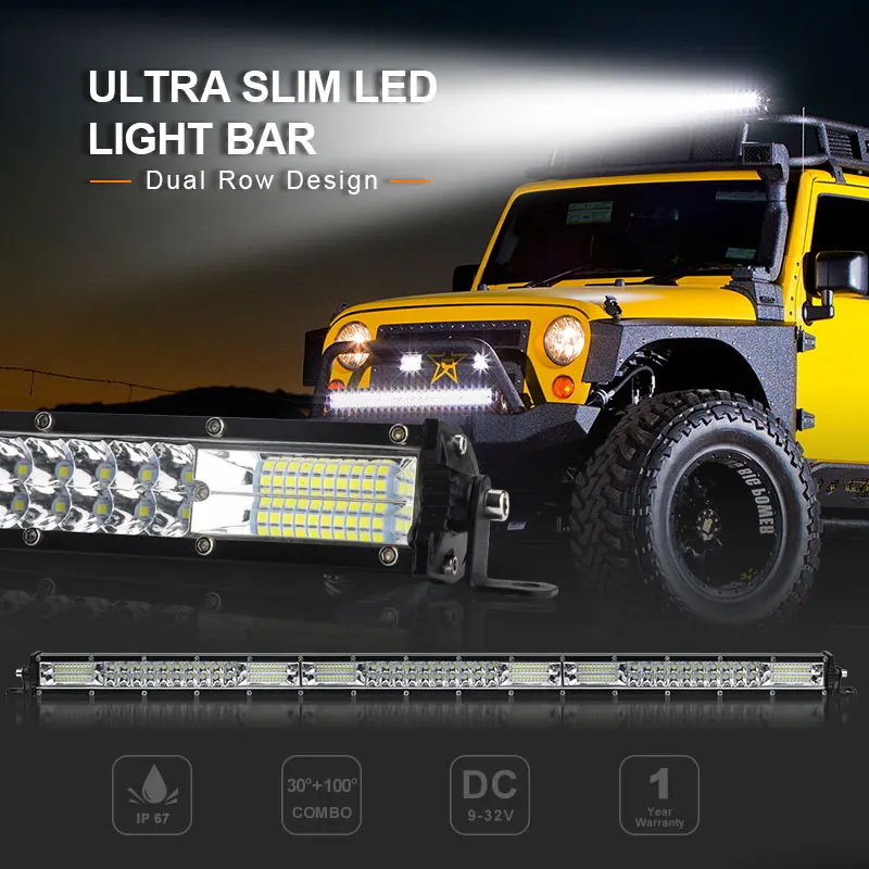 Ultra Slim LED Light Bar 10 20 30 Inch Dual Row led bar Combo Beam work lamp Driving Lights for Auto Jeep off road 4x4 12V 24V