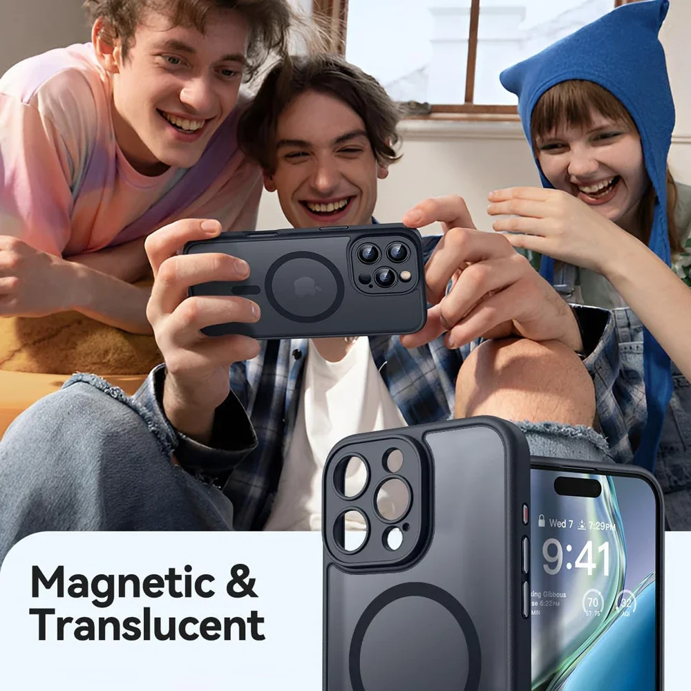 Luxury Matte Translucent Shockproof Magnetic Case For iPhone 17 Pro Max 16 15 14 Plus 13 12 11 Pro Max 17Air 16e Magsafe Cover - náhled 4