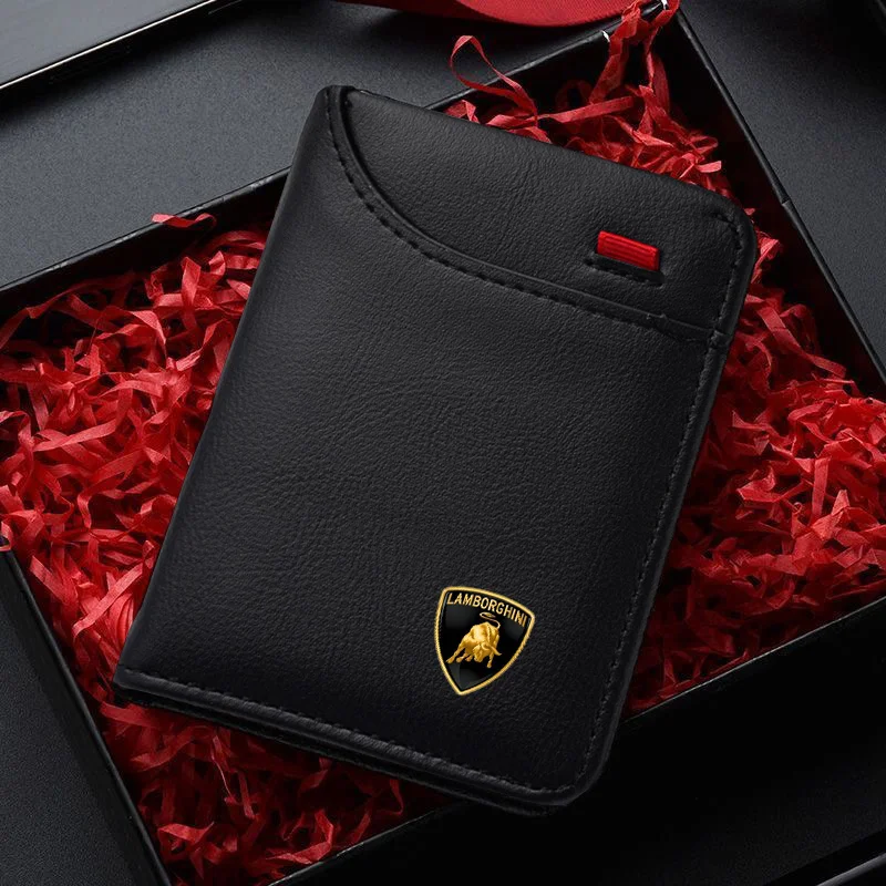 الجلود الائتمان الرجال قصيرة الذكور محفظة حامل بطاقة بطاقة محافظ لامبورغيني أوروس هوراكان أفينتادور قسط اكسسوارات السيارات