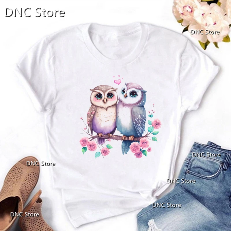 

New Women Tshirts Owl In Cherry Blossom Tree Animal Print T-Shirts Femme Fashion Casual Women'S Short Sleeve Tops wholesale