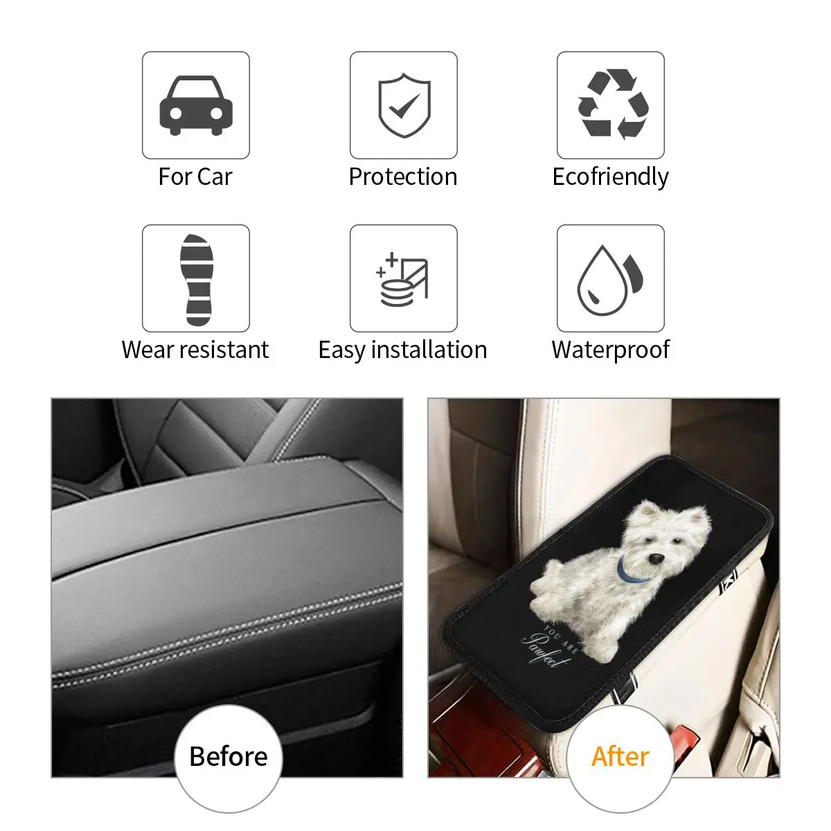 Custom Armrest Box Pad Sweet West Highland White Terrier Dog Car Center Console Protection Cover Mat Westie Puppy Storage Box