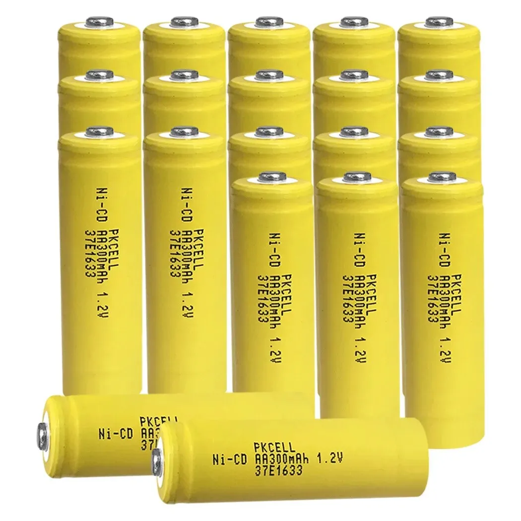 20PCS PKCELL Recharegable AA Battery NiCd 1.2V AA 300mAh Ni CD Batteries Ni-CD Rechargeable Battery for Solar Lights Lamps