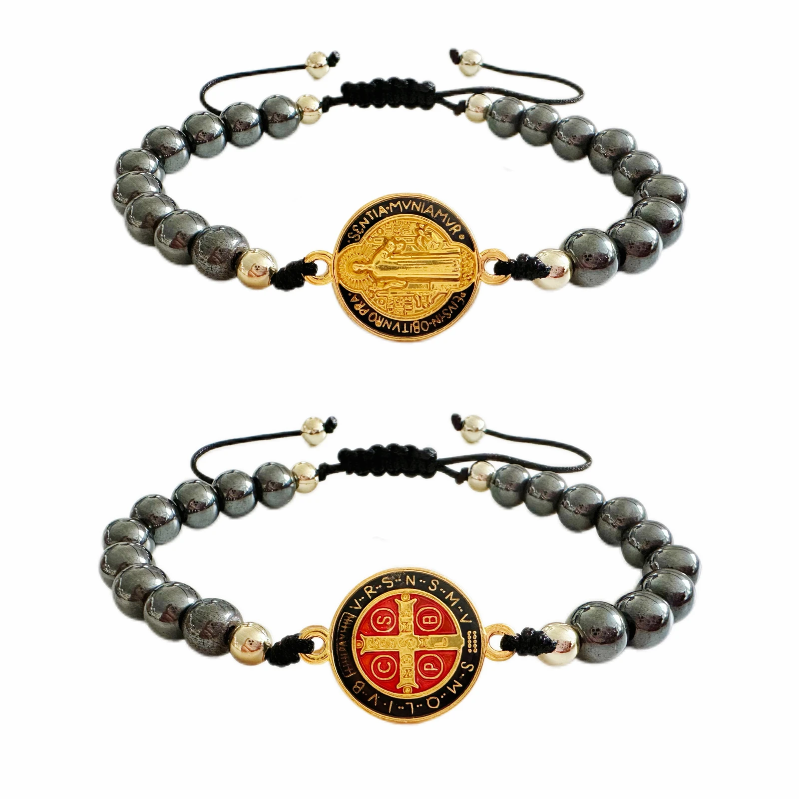 2 قطعة أساور سان بينيتو قابل للتعديل الهيماتيت سوار للنساء الرجال سانت بنديكت ميدالية قلادة حماية نعمة سحر