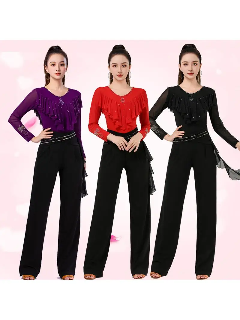 long-sleeve-square-dance-top-new-2026-geitba-dance-costume-three-step-stamp-mesh-diamond-heat-dance-wear-for-women
