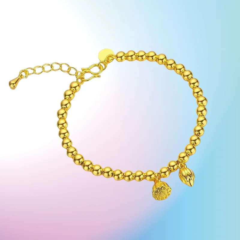 

NEW 9999 real gold 24K yellow gold Guofeng Two Shihuan Bracelet Lotus Lotus Bracelet