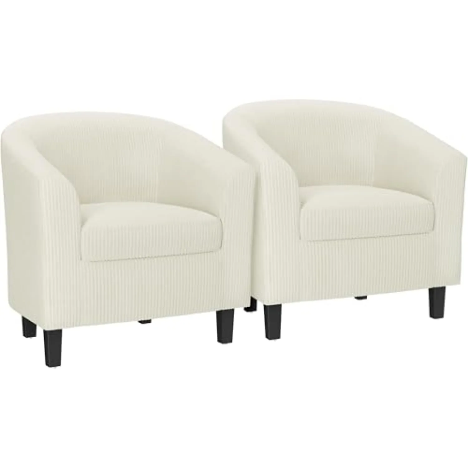 Accent Chairs Set of 2, Corduroy Barrel Armchairs Beige | Armrest Club Chairs with High-density Foam and Solid Wood