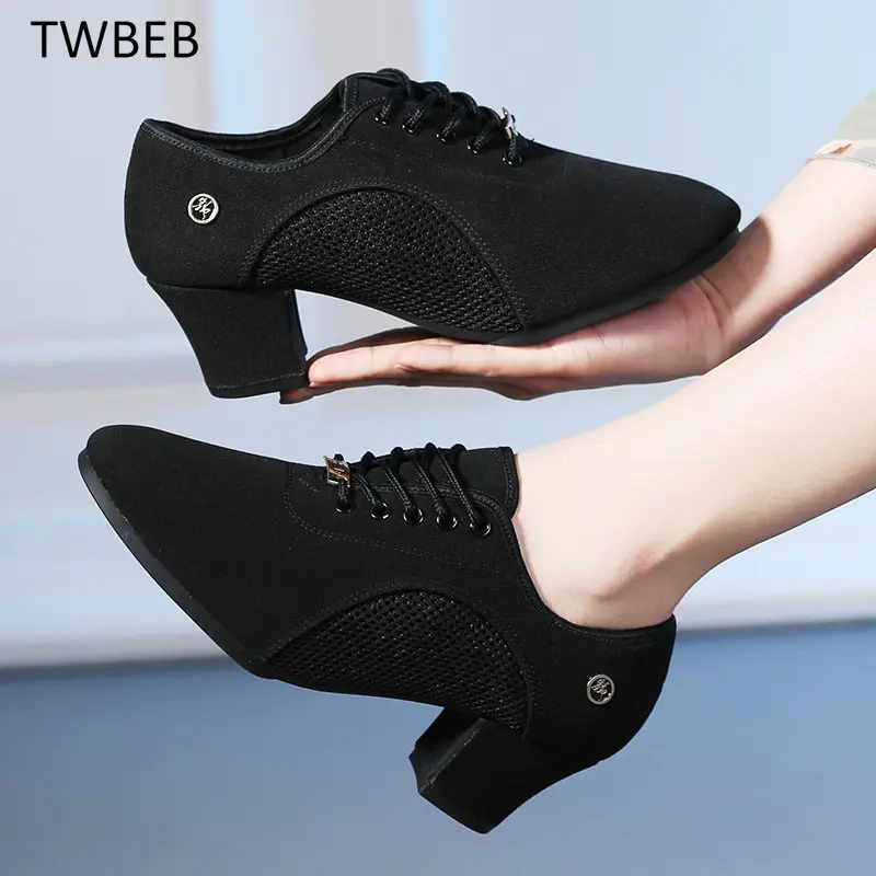 Latin Ballroom Dance Shoes for Women Lace-up Practice Closed Toe Modern Salsa Women's Dance Teaching Performance Dancing Shoes