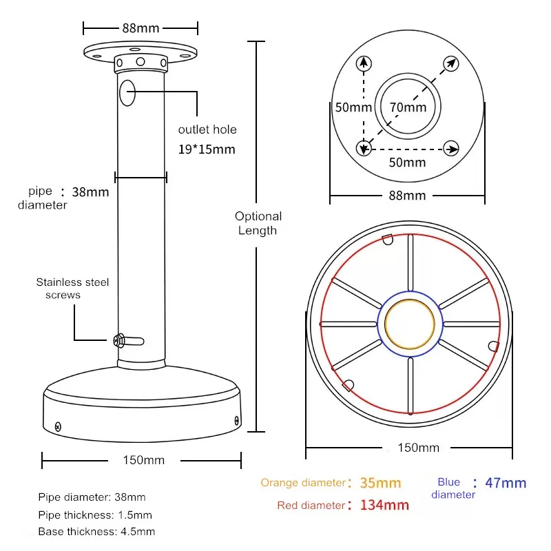 Universal Dome Camera Ceiling Mount Bracket Aluminum Alloy Monitoring Hemisphere Support Indoor Outdoor CCTV Camera Accessories