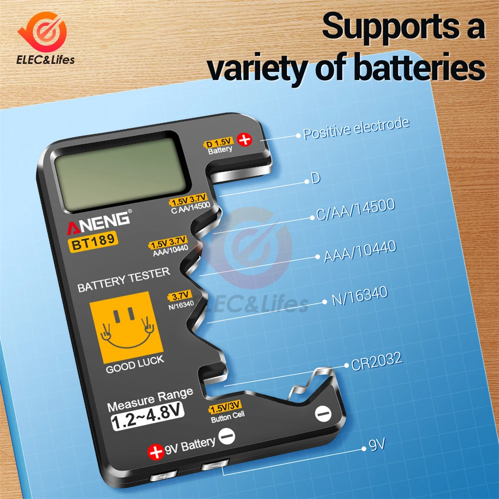 BT189 Battery 9V N D C AA AAA Battery Tester Power Bank Detectors Tools Tester Universal Household LCD Display Battery Tester