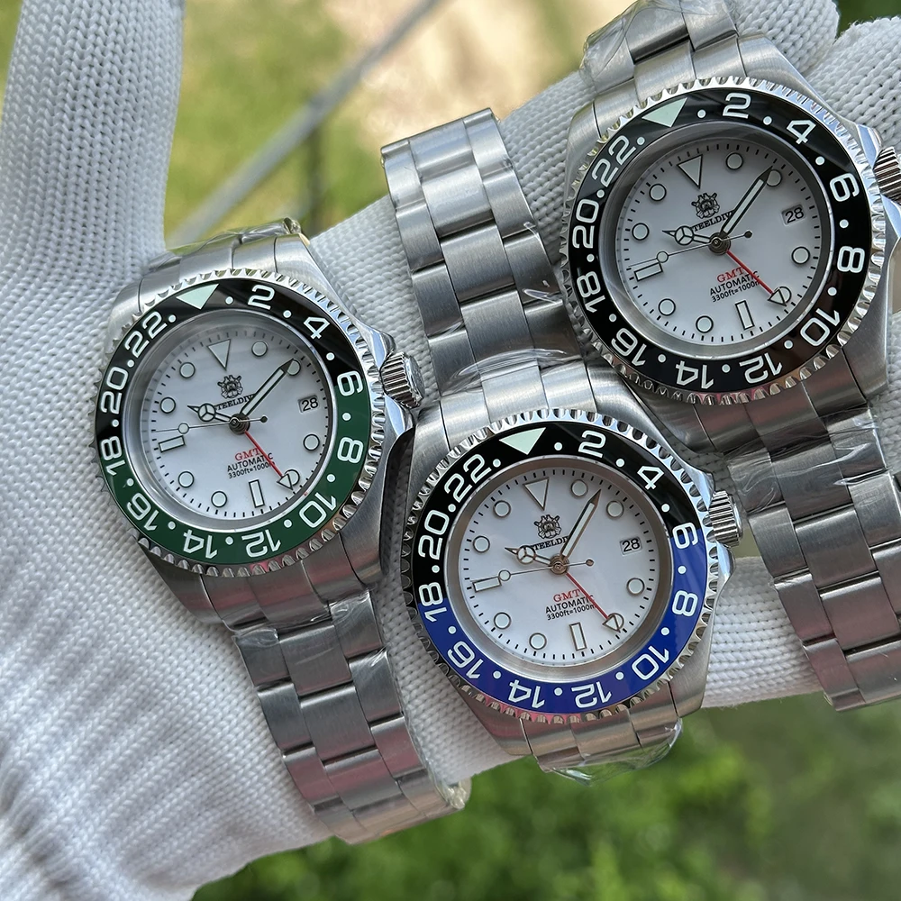 STEELDIVE SD1964GMT NH34 Watch 2025 White Dial 4 Hands Ceramic Bezel Insert Luminous Sappire Glass Automatic Mens Dive Watches