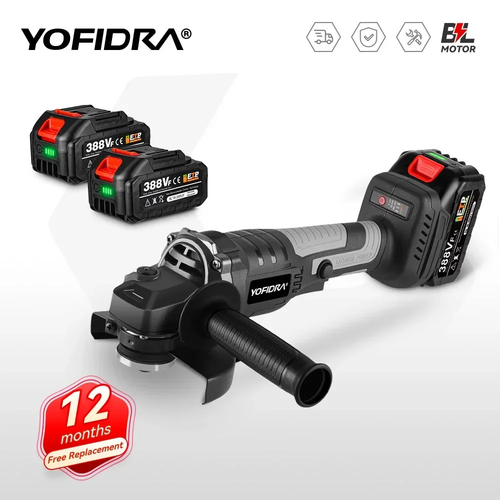 Yofidra 125mm Brushless Angle Grinder 3 Gears Variable Efficient Cordless Rechargeable Grinding Power Tool For Makita 18VBattery