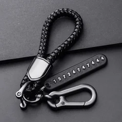 Fashion Men's Car Key Chain Key Ring Female Leather PU Lanyard Pendant Anti-lost Mobile Phone Number Plate Keychain Accessories