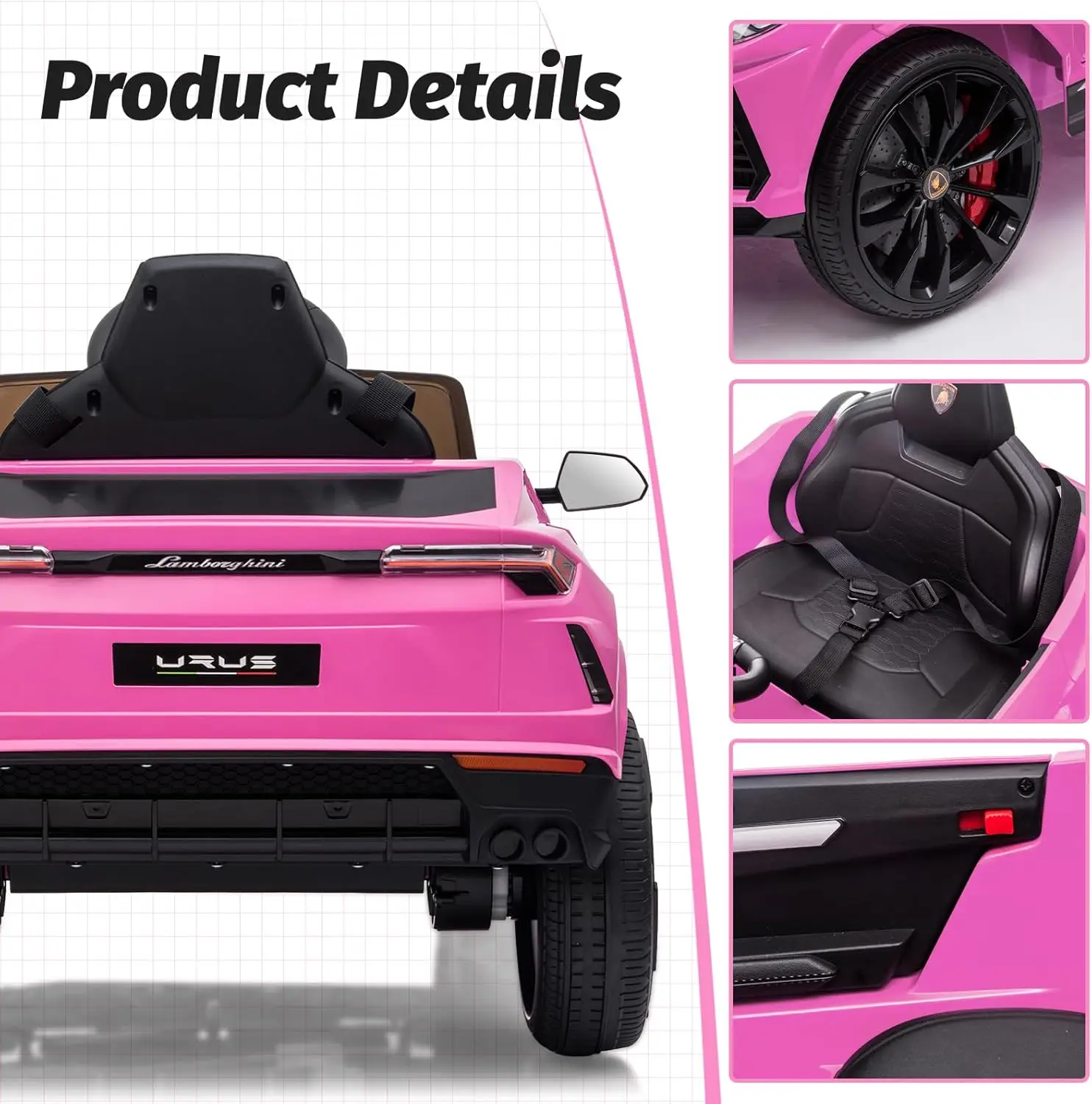 Coche eléctrico Urus con licencia para niños de 12V, vehículo de juguete/control remoto para padres, puerto USB, AUX, suspensión de resorte, Op