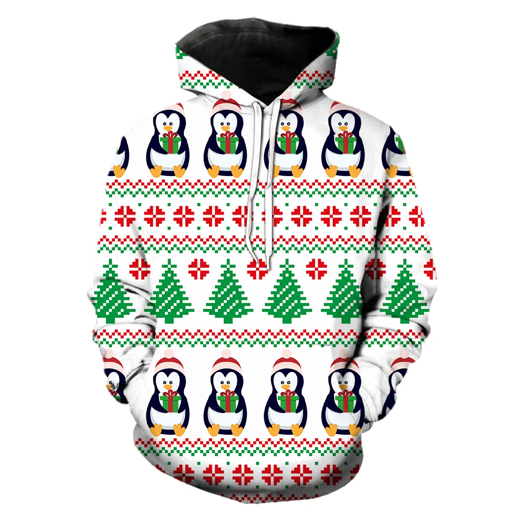 Santa Claus Christmas Tree Men's Hoodies Streetwear Long Sleeve Fashion Oversized Teens Cool Unisex With Hood Jackets Tops Funny