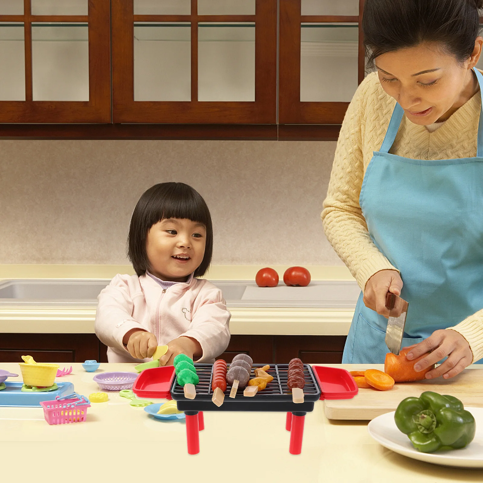 Conjunto de grelha para churrasco infantil, 20 peças, comida realista, jogo de cozinha ao ar livre, acessórios de cozinha, luz de fumaça, som