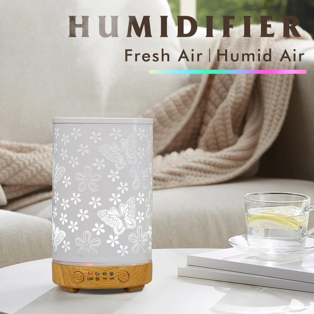 100ml Essential Oil Diffuser Seven-Color Aroma Light Butterfly Ultrasonic Air Humidifier Room Scent Diffuser with Timer Function