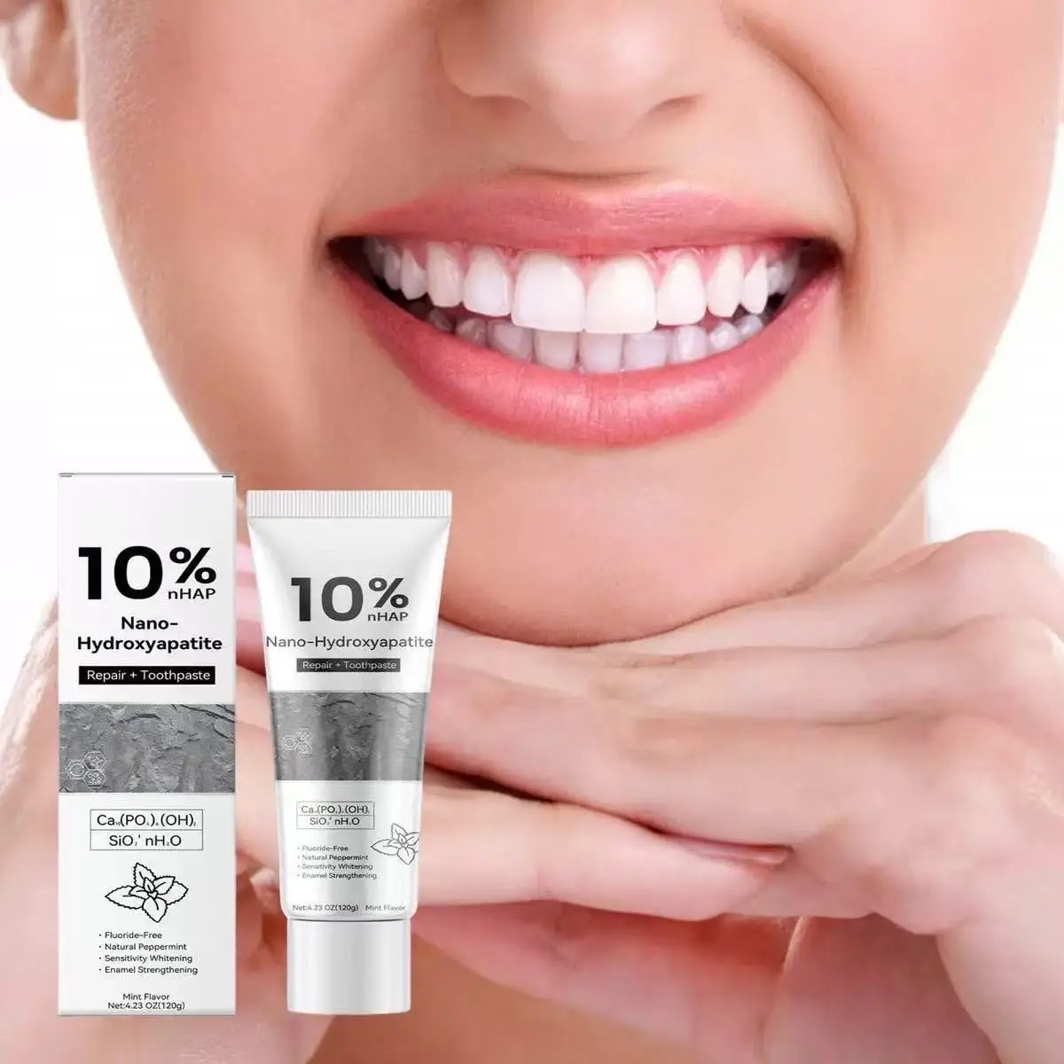 Dentifrice blanchissant et anti-taches à 10 % d'hydroxyapatite nano – Éclaircit les dents jaunes et rafraîchit l'haleine – 120 g