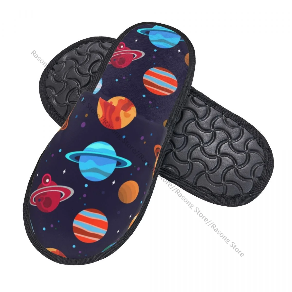 Winter Women Men Non-Slip Flat Slippers Planets Stars Pluto Mercury Indoor Fur Soft Warm Shoes