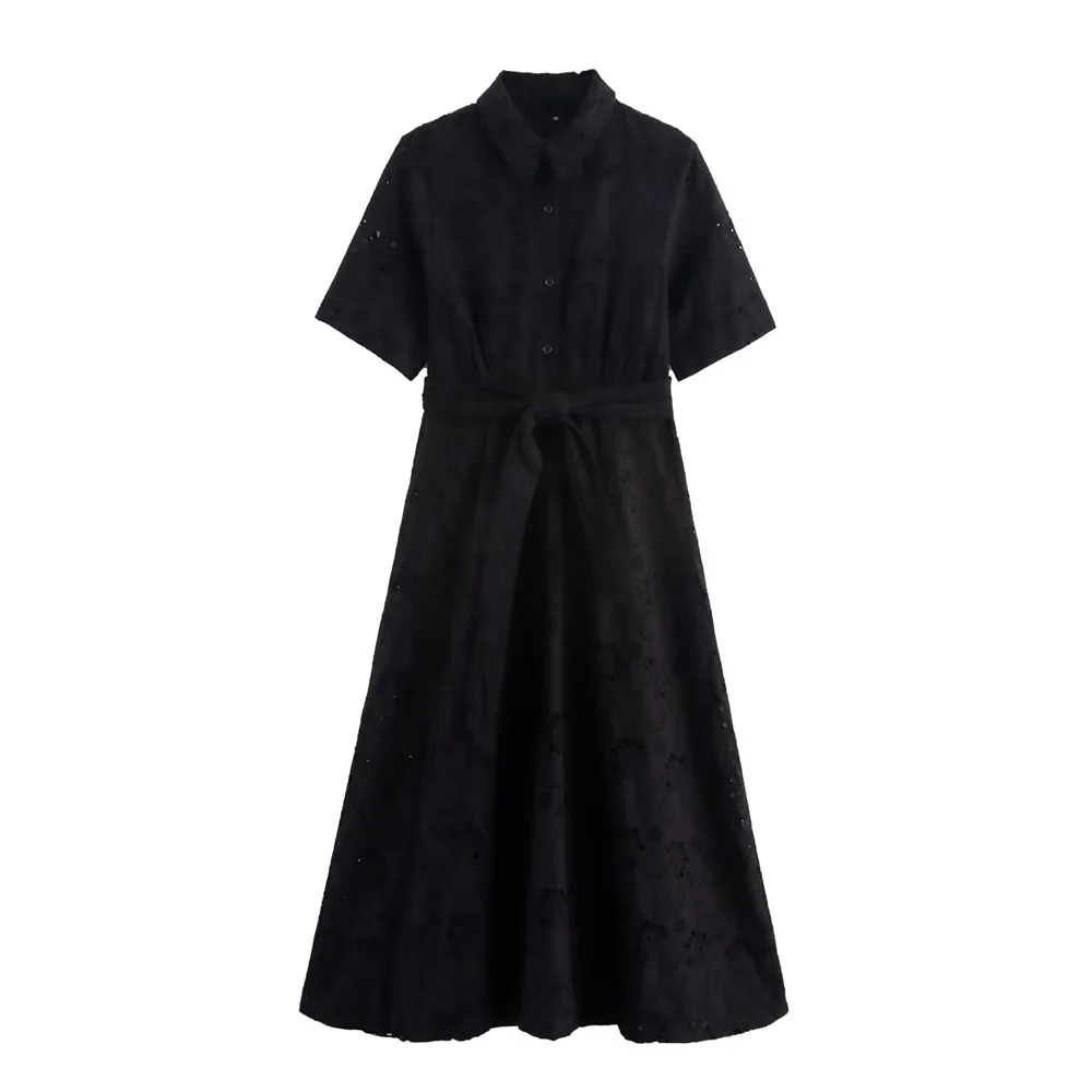 เดรสเชิ้ตแขนสั้นคอปกปักลายแฟชั่นใหม่สำหรับฤดูร้อน