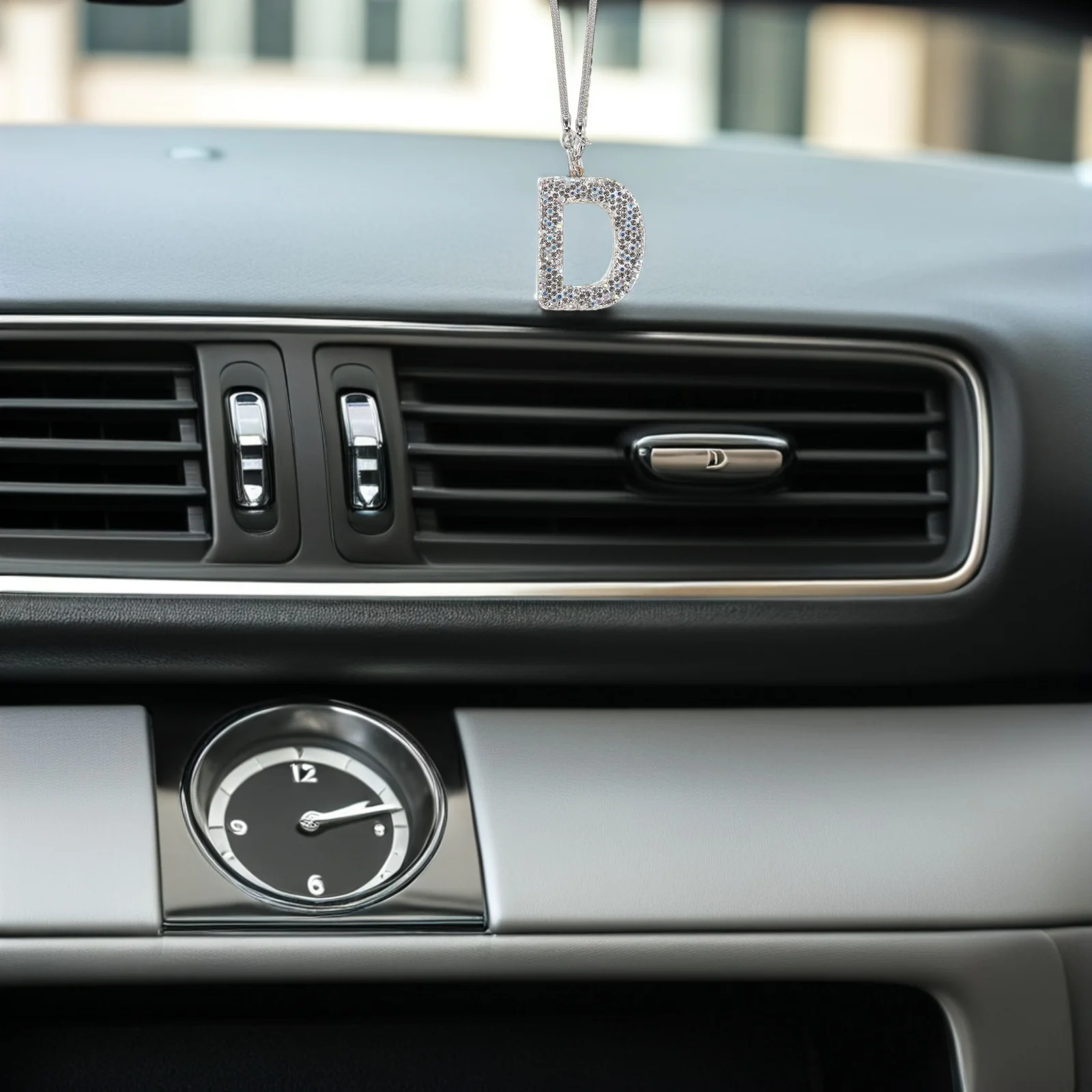 

2Pcs Rhinestone Car Rearview Mirror Hanging Ornaments Elegant Crystal Letter Charms Auto Interior Decoration for Women