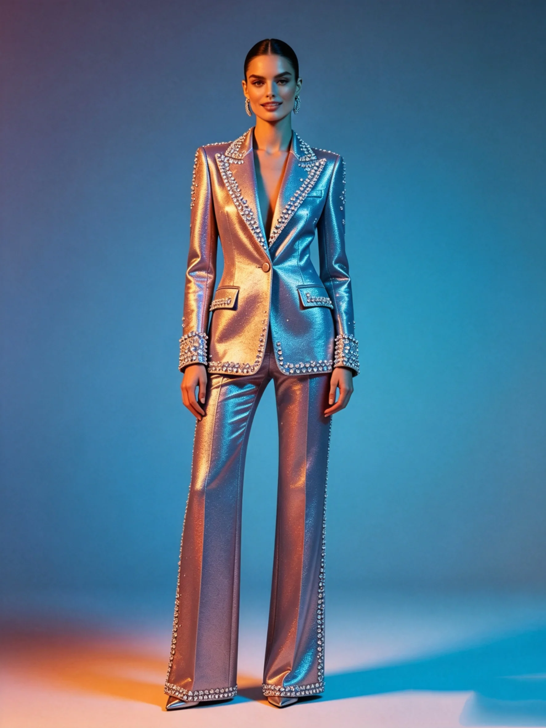 

Luxury Satin Crystals Women Suit Set 2 Pcs Blazer Pants Customized Formal Office Wedding Tuxedos Coat Prom Jacket